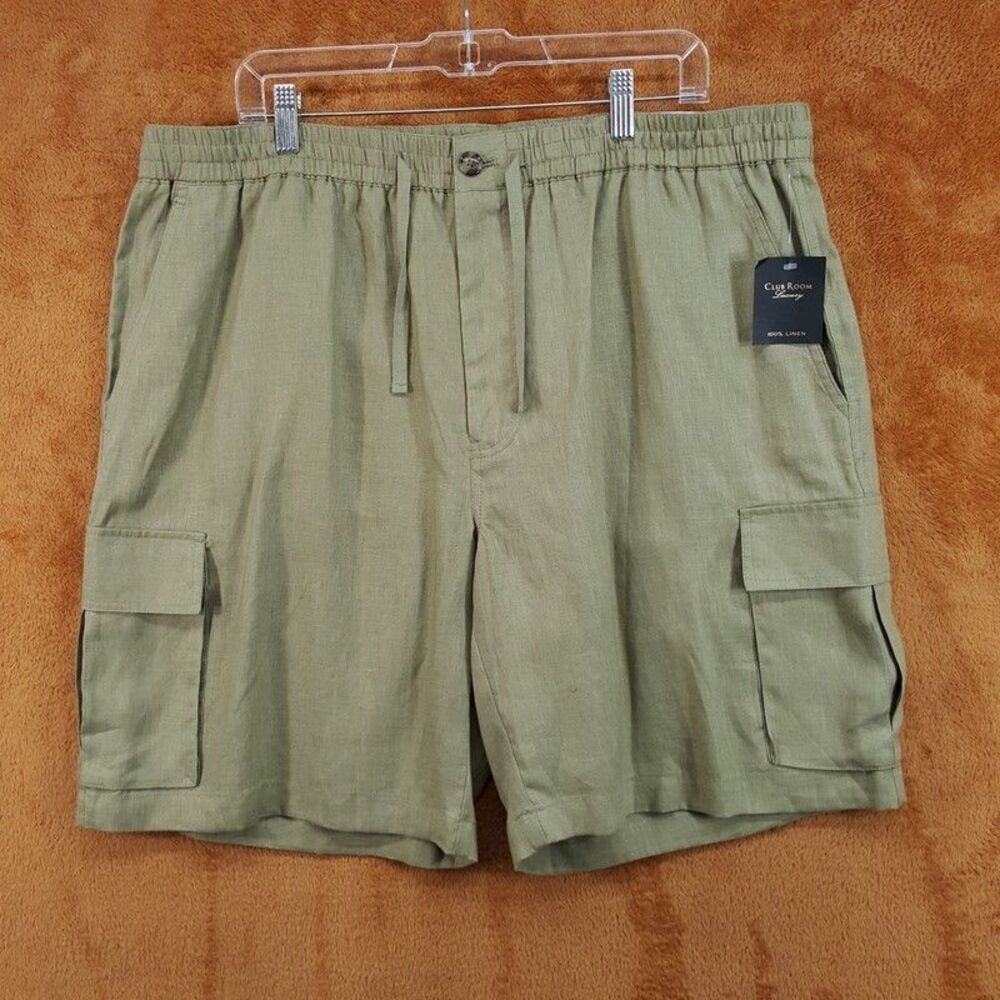 CLUB ROOM Shorts Mens XXL Green Drawstring Cargo Luxury 100% Linen